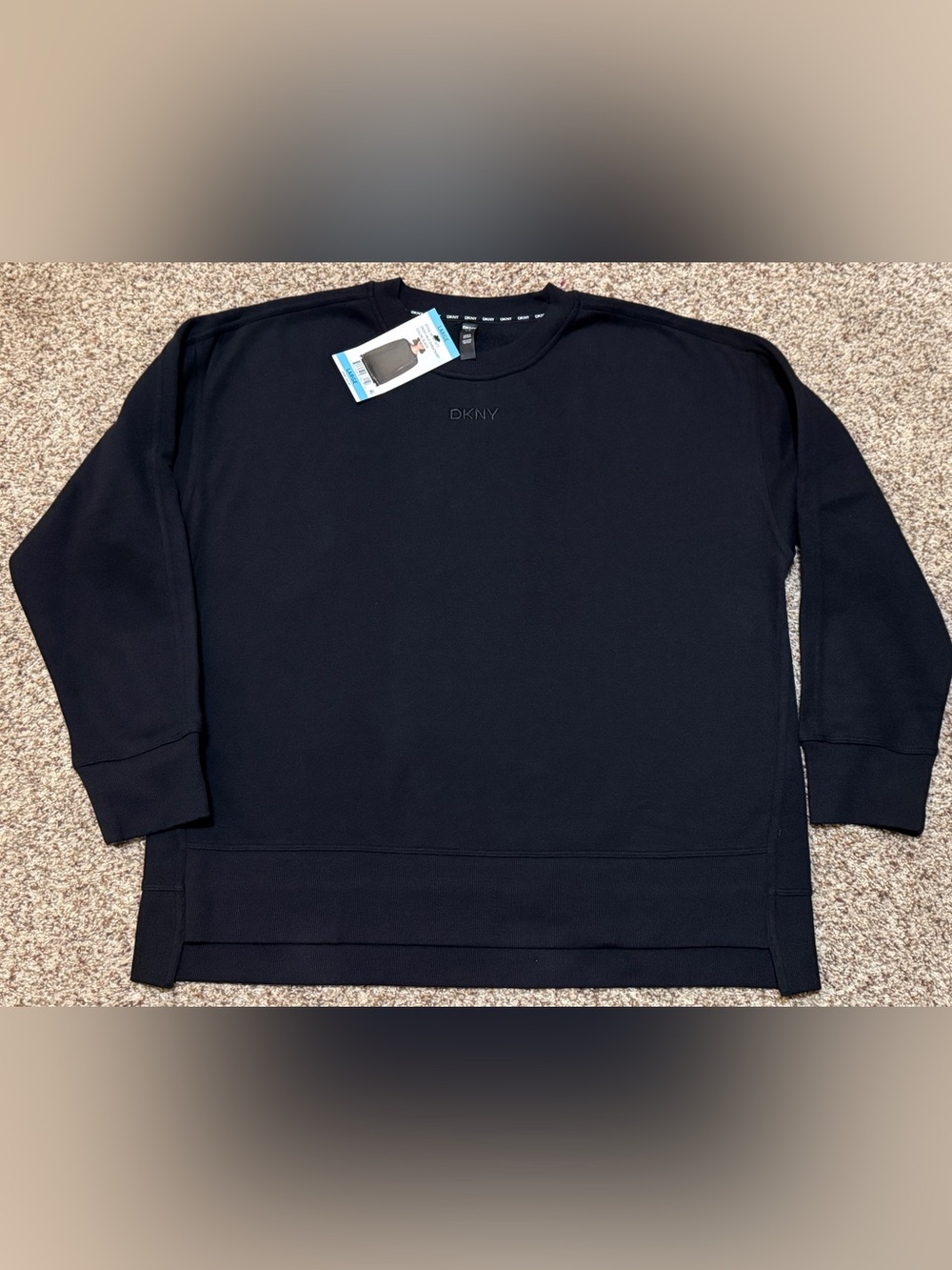 DKNY Black Hi-Lo Crewneck Sweatshirt Womens Size Large NWT